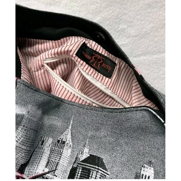 Robin Ruth Statue of Liberty New York Skyline Sling Crossbody Bag Black & Pink - Picture 10 of 11